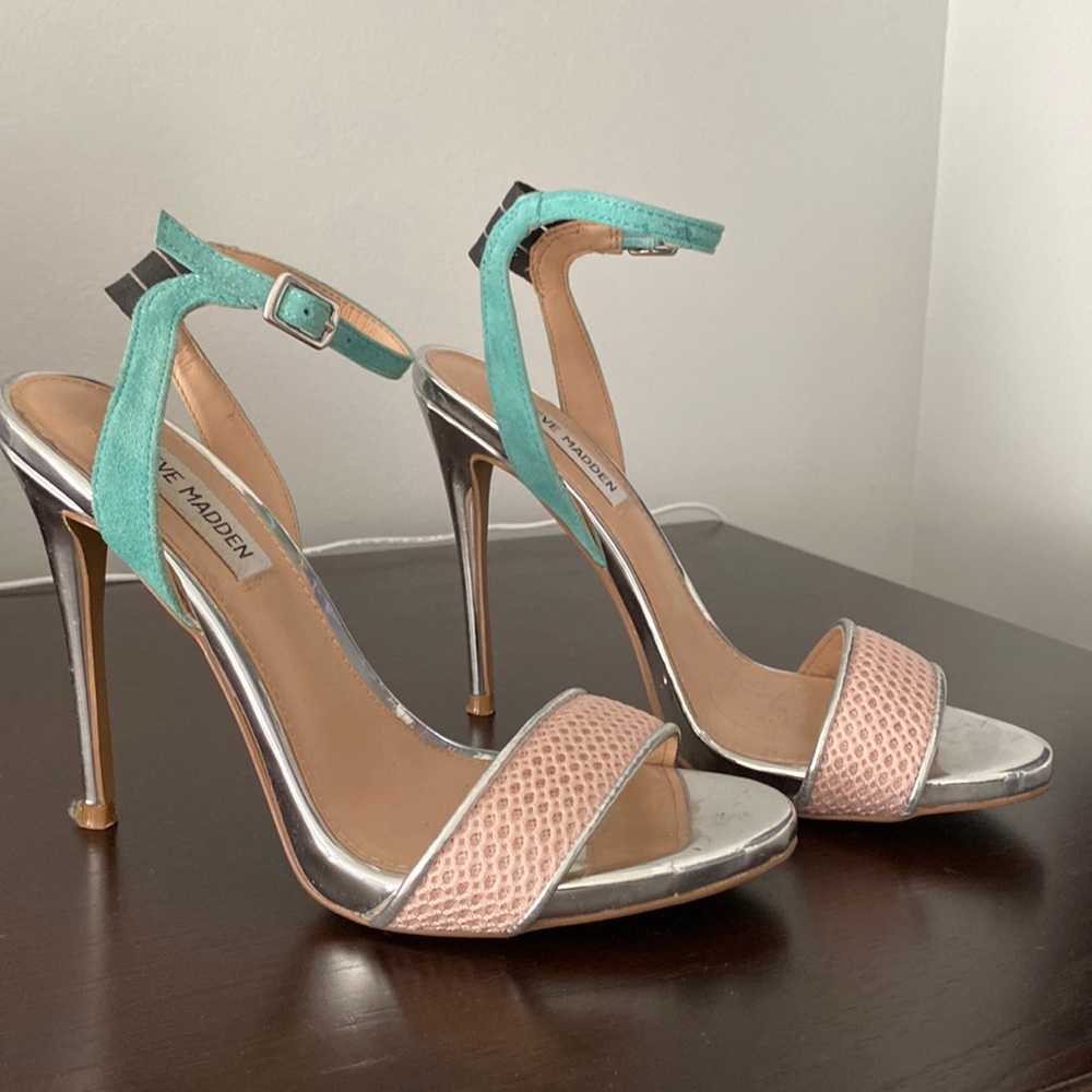 Steve Madden, Size 6, Pink, Blue and Silver Heel
